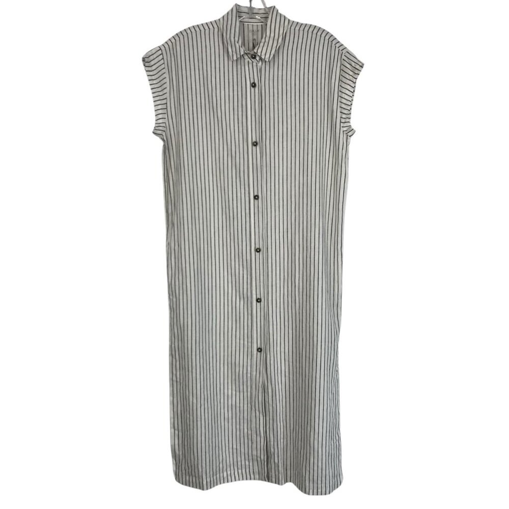 CALIA Swim Cover Up‎ Womens Size XS Black Stripe Ivory Linen Blend Button
